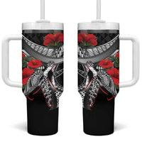 Hawaiian Honu Personalized Tumbler With Handle Black Tribal Hook Pattern LT9 One Size: 40 oz Black - Polynesian Pride