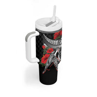 Hawaiian Honu Personalized Tumbler With Handle Black Tribal Hook Pattern LT9 - Polynesian Pride