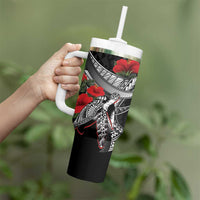 Hawaiian Honu Personalized Tumbler With Handle Black Tribal Hook Pattern LT9 - Polynesian Pride