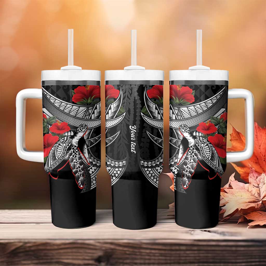 Hawaiian Honu Personalized Tumbler With Handle Black Tribal Hook Pattern LT9 - Polynesian Pride