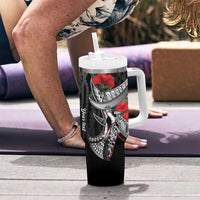 Hawaiian Honu Personalized Tumbler With Handle Black Tribal Hook Pattern LT9 - Polynesian Pride