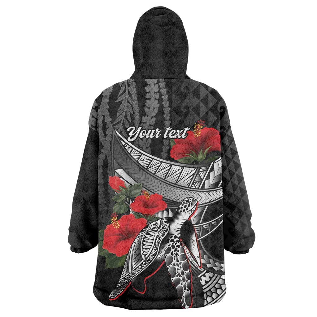 Hawaiian Honu Personalized Wearable Blanket Hoodie Black Tribal Hook Pattern LT9 - Polynesian Pride
