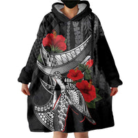 Hawaiian Honu Personalized Wearable Blanket Hoodie Black Tribal Hook Pattern LT9 - Polynesian Pride
