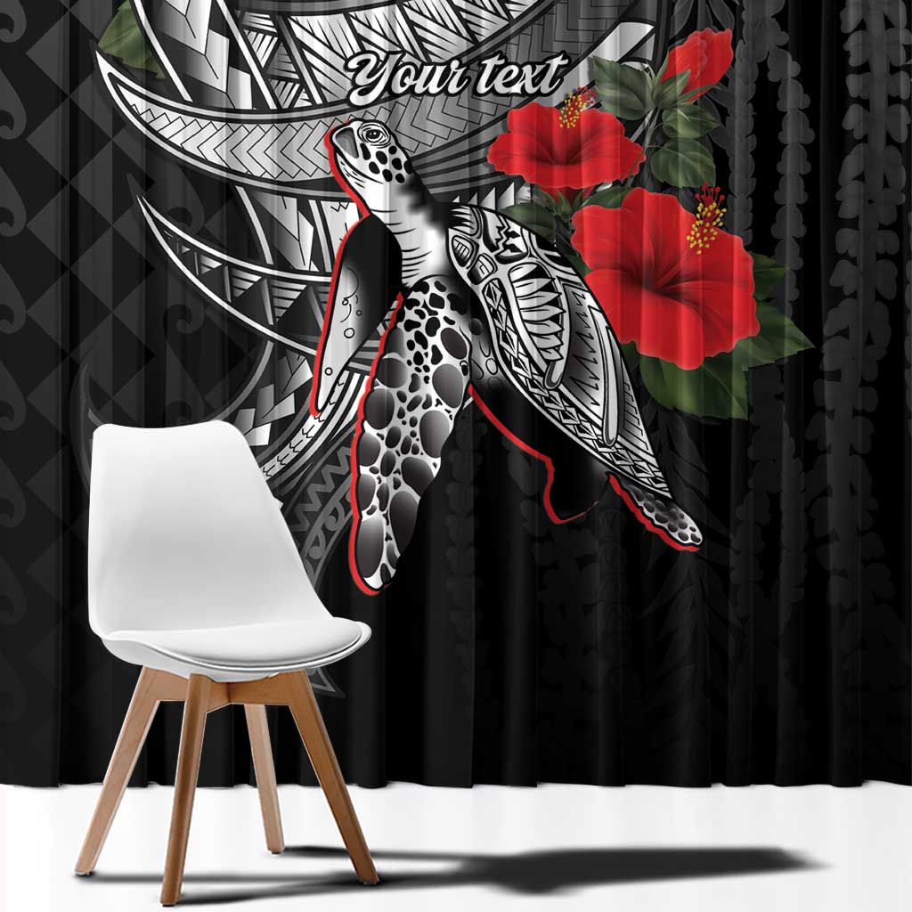 Hawaiian Honu Personalized Window Curtain Black Tribal Hook Pattern LT9 - Polynesian Pride