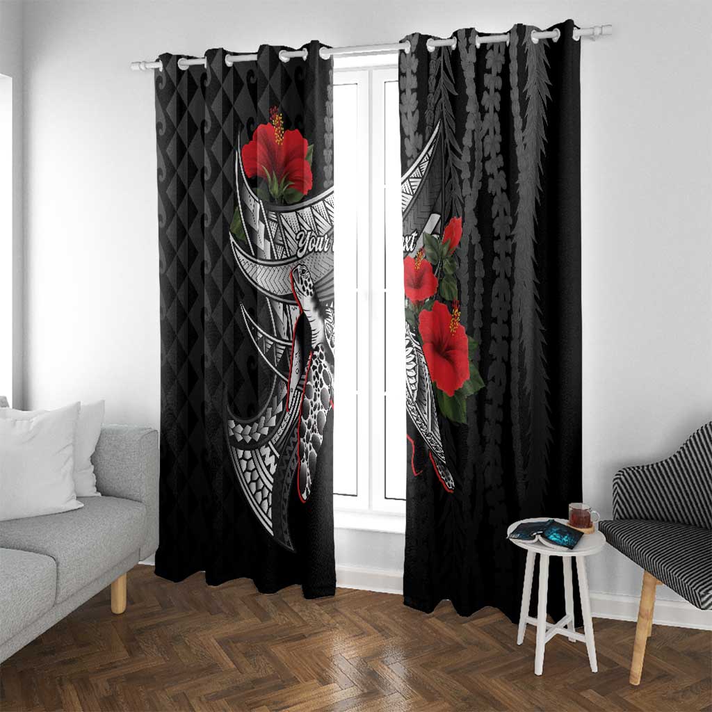 Hawaiian Honu Personalized Window Curtain Black Tribal Hook Pattern LT9 With Grommets Black - Polynesian Pride