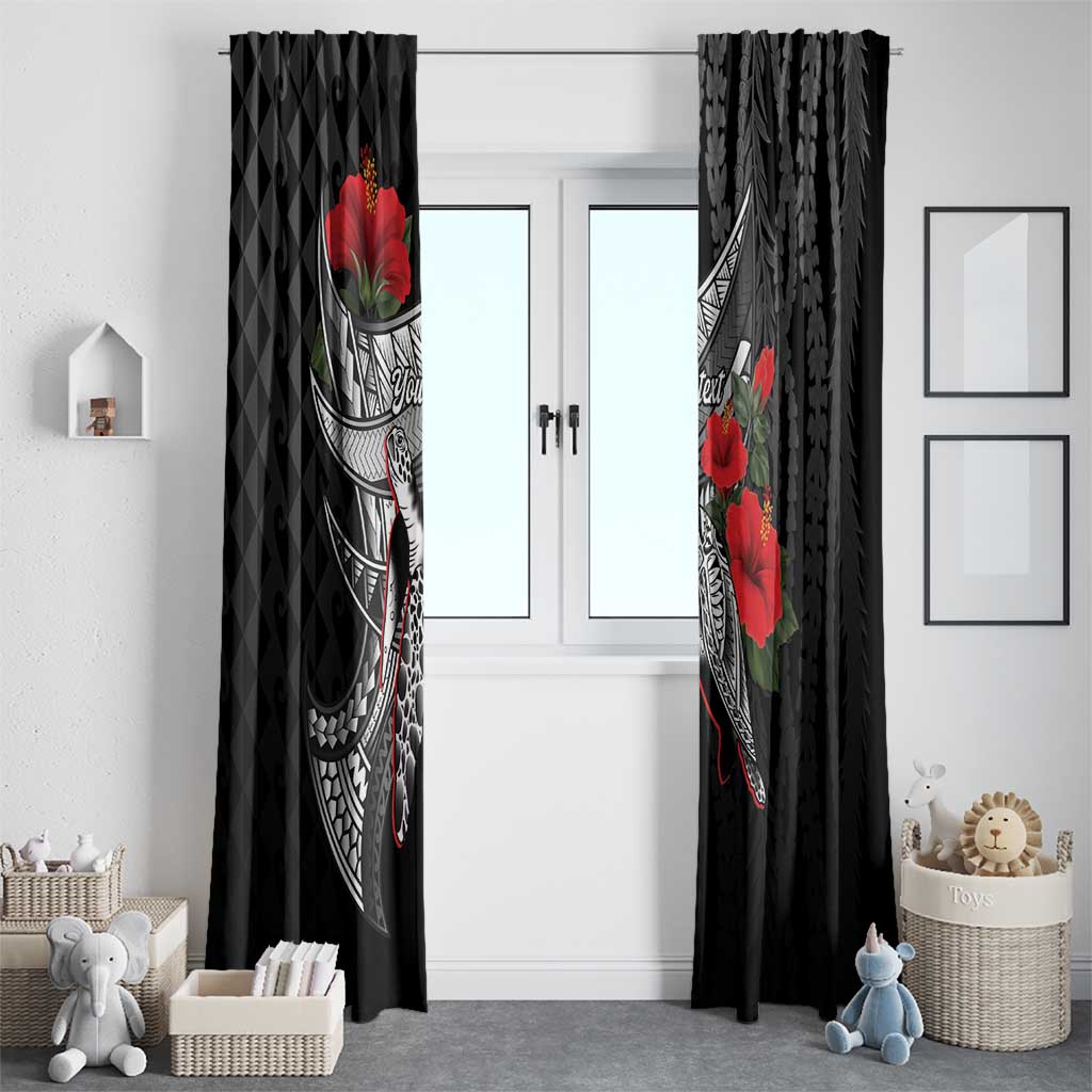 Hawaiian Honu Personalized Window Curtain Black Tribal Hook Pattern LT9 - Polynesian Pride