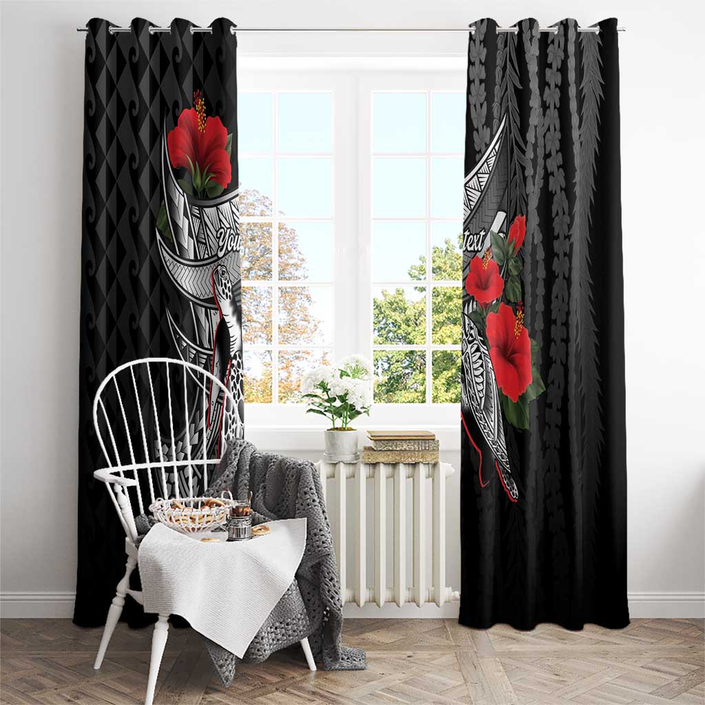 Hawaiian Honu Personalized Window Curtain Black Tribal Hook Pattern LT9 - Polynesian Pride