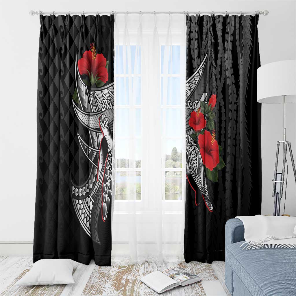 Hawaiian Honu Personalized Window Curtain Black Tribal Hook Pattern LT9 - Polynesian Pride