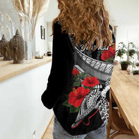 Hawaiian Honu Personalized Women Casual Shirt Black Tribal Hook Pattern