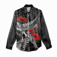 Hawaiian Honu Personalized Women Casual Shirt Black Tribal Hook Pattern