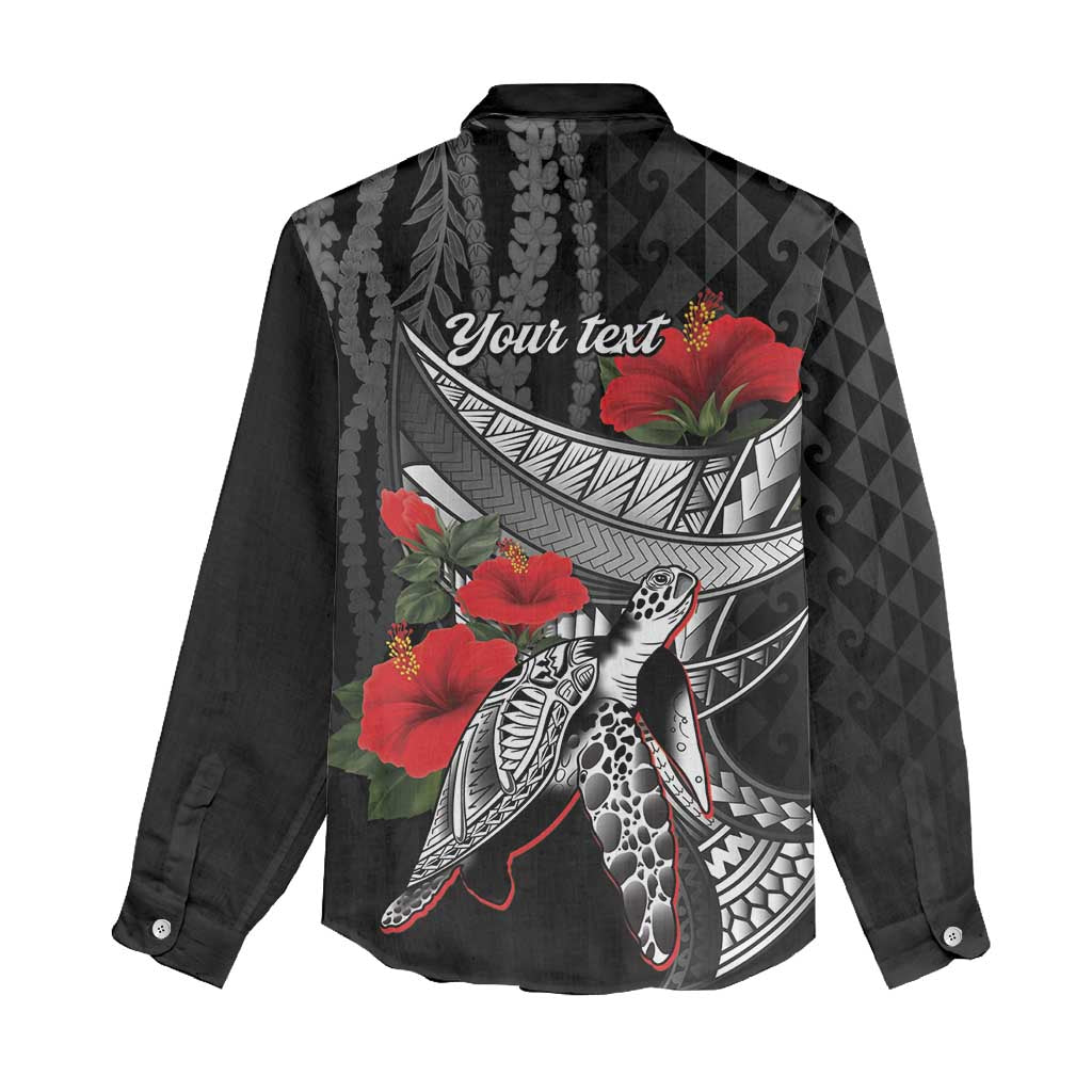 Hawaiian Honu Personalized Women Casual Shirt Black Tribal Hook Pattern