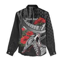 Hawaiian Honu Personalized Women Casual Shirt Black Tribal Hook Pattern