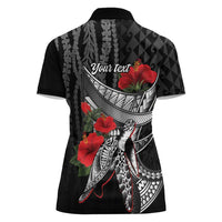 Hawaiian Honu Personalized Women Polo Shirt Black Tribal Hook Pattern LT9 - Polynesian Pride