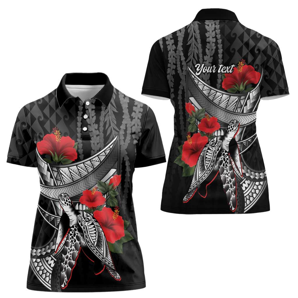 Hawaiian Honu Personalized Women Polo Shirt Black Tribal Hook Pattern LT9 - Polynesian Pride