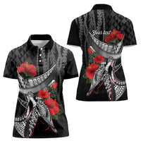 Hawaiian Honu Personalized Women Polo Shirt Black Tribal Hook Pattern LT9 - Polynesian Pride