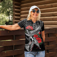 Hawaiian Honu Personalized Women Polo Shirt Black Tribal Hook Pattern LT9 - Polynesian Pride