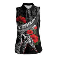 Hawaiian Honu Personalized Women Sleeveless Polo Shirt Black Tribal Hook Pattern LT9 Female Black - Polynesian Pride