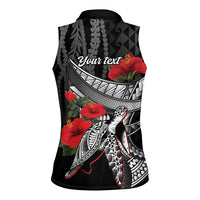 Hawaiian Honu Personalized Women Sleeveless Polo Shirt Black Tribal Hook Pattern LT9 - Polynesian Pride