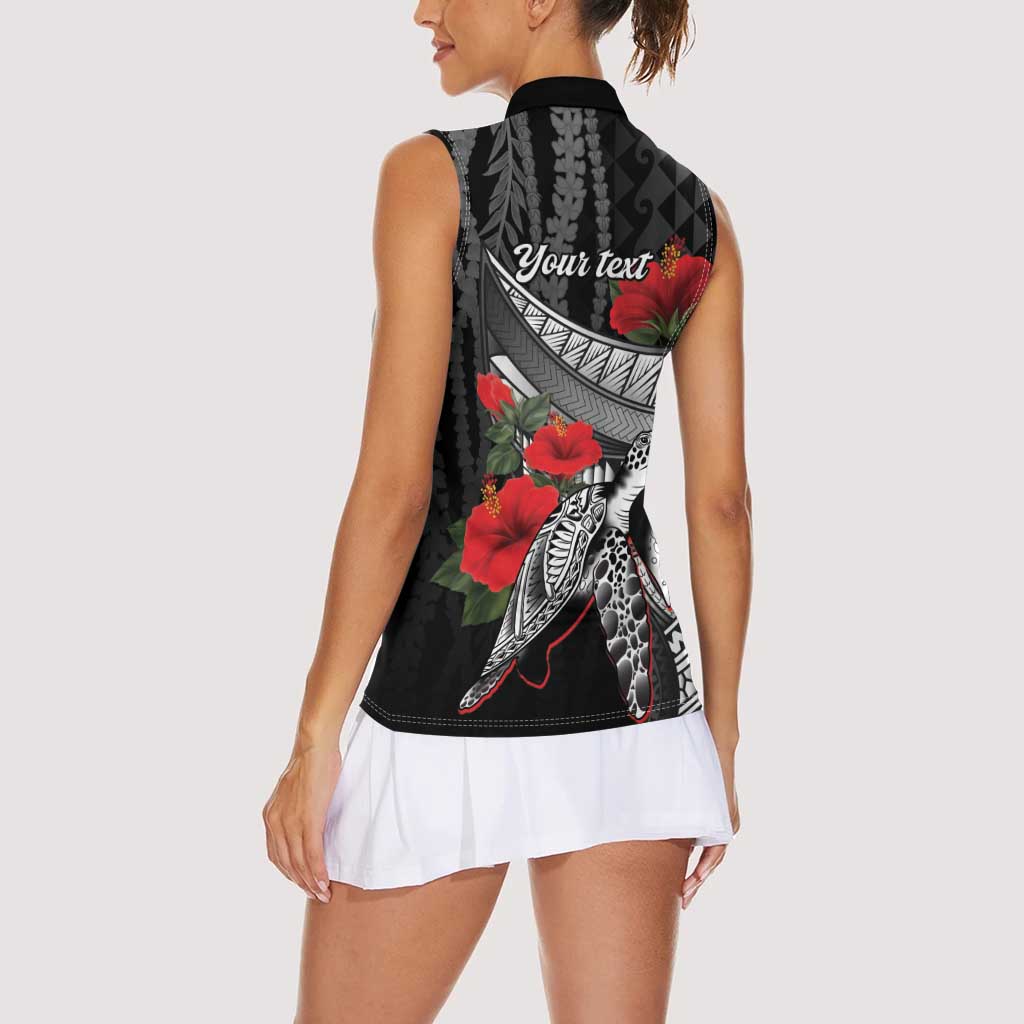 Hawaiian Honu Personalized Women Sleeveless Polo Shirt Black Tribal Hook Pattern LT9 - Polynesian Pride