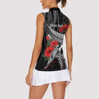 Hawaiian Honu Personalized Women Sleeveless Polo Shirt Black Tribal Hook Pattern LT9 - Polynesian Pride