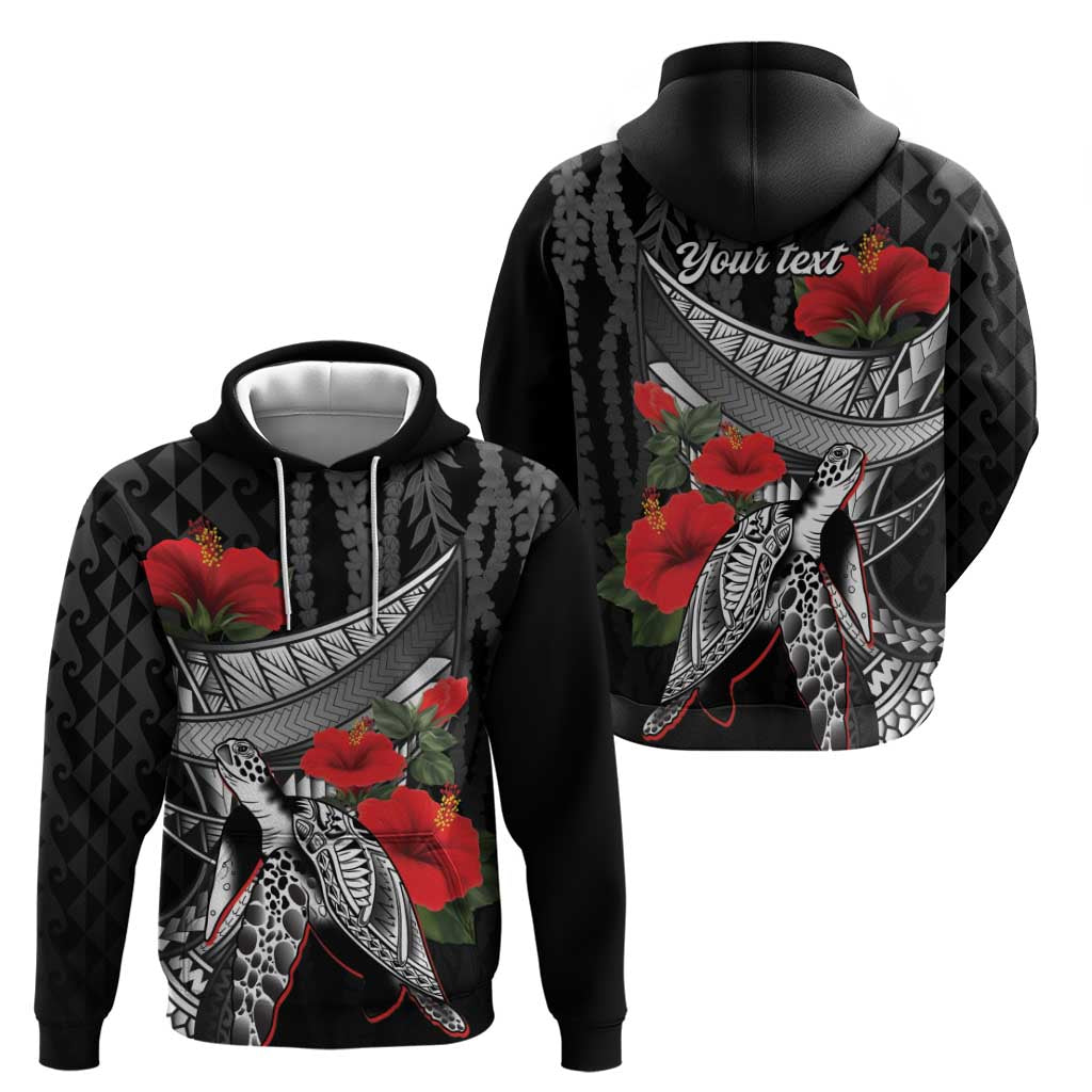 Hawaiian Honu Personalized Zip Hoodie Black Tribal Hook Pattern LT9 - Polynesian Pride