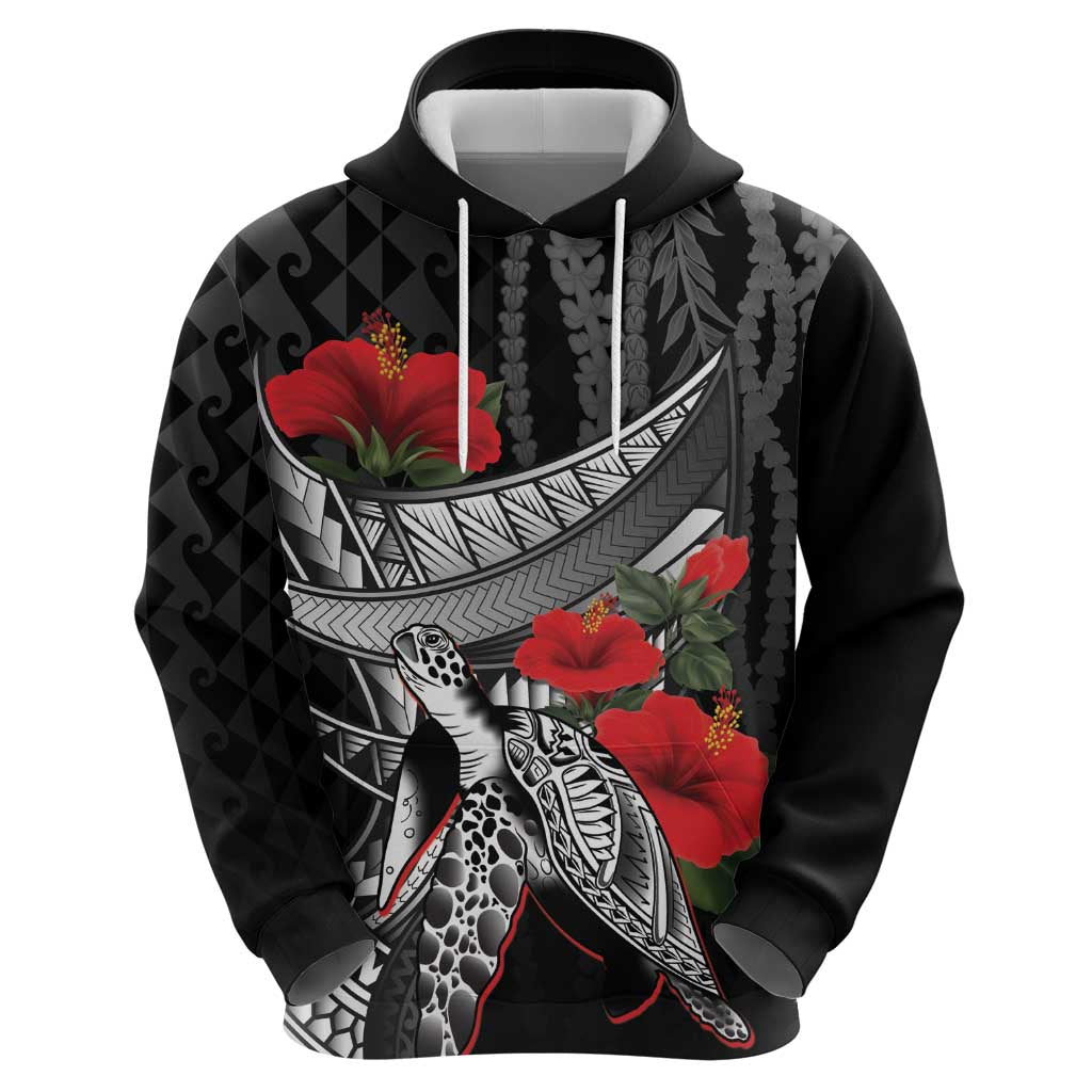 Hawaiian Honu Personalized Zip Hoodie Black Tribal Hook Pattern LT9 - Polynesian Pride