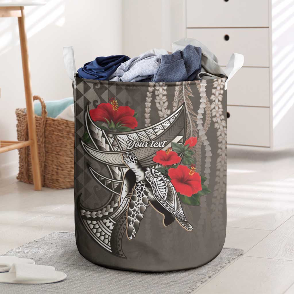Hawaiian Honu Personalized Laundry Basket Mocha Mousse Hibiscus Tribal Hook Pattern LT9 Mocha - Polynesian Pride