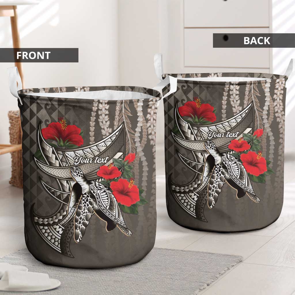 Hawaiian Honu Personalized Laundry Basket Mocha Mousse Hibiscus Tribal Hook Pattern LT9 - Polynesian Pride