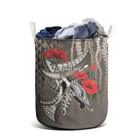 Hawaiian Honu Personalized Laundry Basket Mocha Mousse Hibiscus Tribal Hook Pattern LT9 - Polynesian Pride