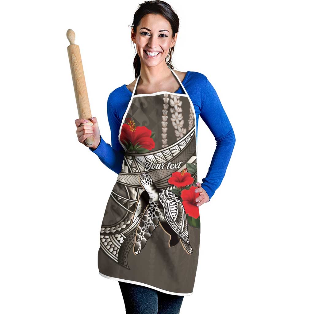 Hawaiian Honu Personalized Apron Mocha Mousse Hibiscus Tribal Hook Pattern LT9 - Polynesian Pride