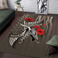 Hawaiian Honu Personalized Area Rug Mocha Mousse Hibiscus Tribal Hook Pattern