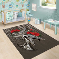 Hawaiian Honu Personalized Area Rug Mocha Mousse Hibiscus Tribal Hook Pattern
