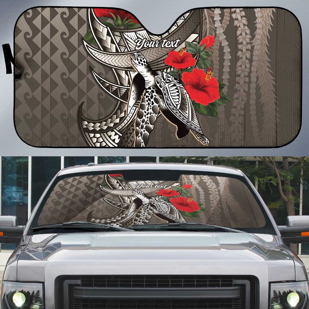 Hawaiian Honu Personalized Auto Sun Shade Mocha Mousse Hibiscus Tribal Hook Pattern LT9 Mocha - Polynesian Pride