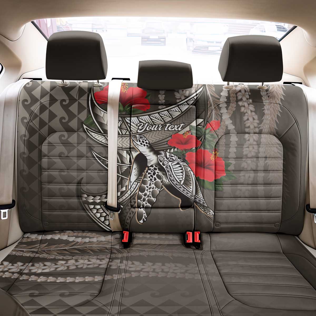 Hawaiian Honu Personalized Back Car Seat Cover Mocha Mousse Hibiscus Tribal Hook Pattern LT9 - Polynesian Pride