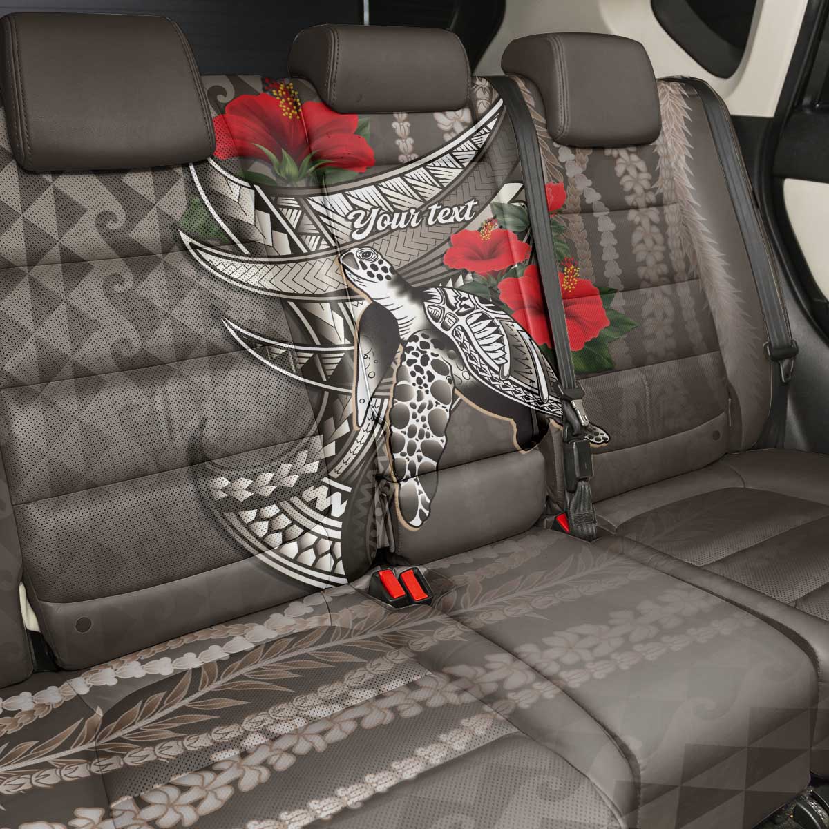 Hawaiian Honu Personalized Back Car Seat Cover Mocha Mousse Hibiscus Tribal Hook Pattern LT9 - Polynesian Pride