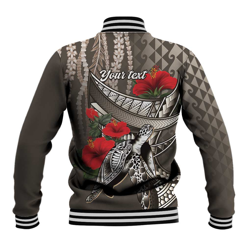 Hawaiian Honu Personalized Baseball Jacket Mocha Mousse Hibiscus Tribal Hook Pattern LT9 - Polynesian Pride