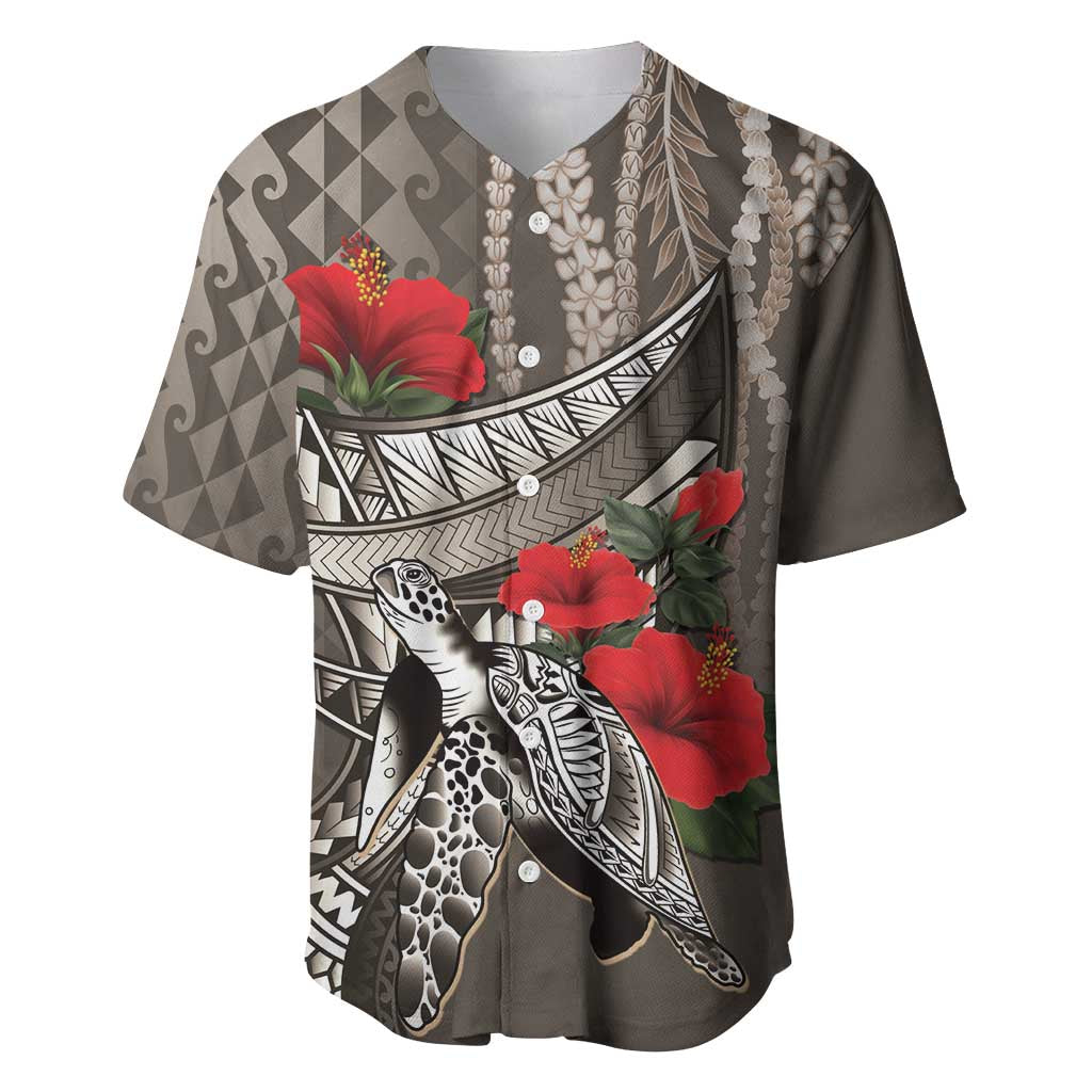 Hawaiian Honu Personalized Baseball Jersey Mocha Mousse Hibiscus Tribal Hook Pattern LT9 Mocha - Polynesian Pride
