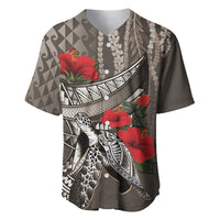 Hawaiian Honu Personalized Baseball Jersey Mocha Mousse Hibiscus Tribal Hook Pattern LT9 Mocha - Polynesian Pride