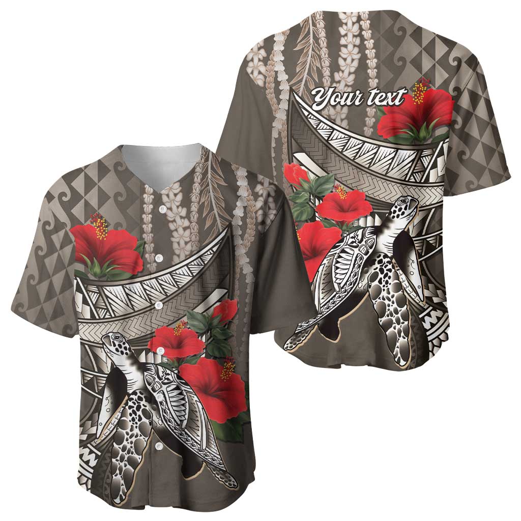 Hawaiian Honu Personalized Baseball Jersey Mocha Mousse Hibiscus Tribal Hook Pattern LT9 - Polynesian Pride