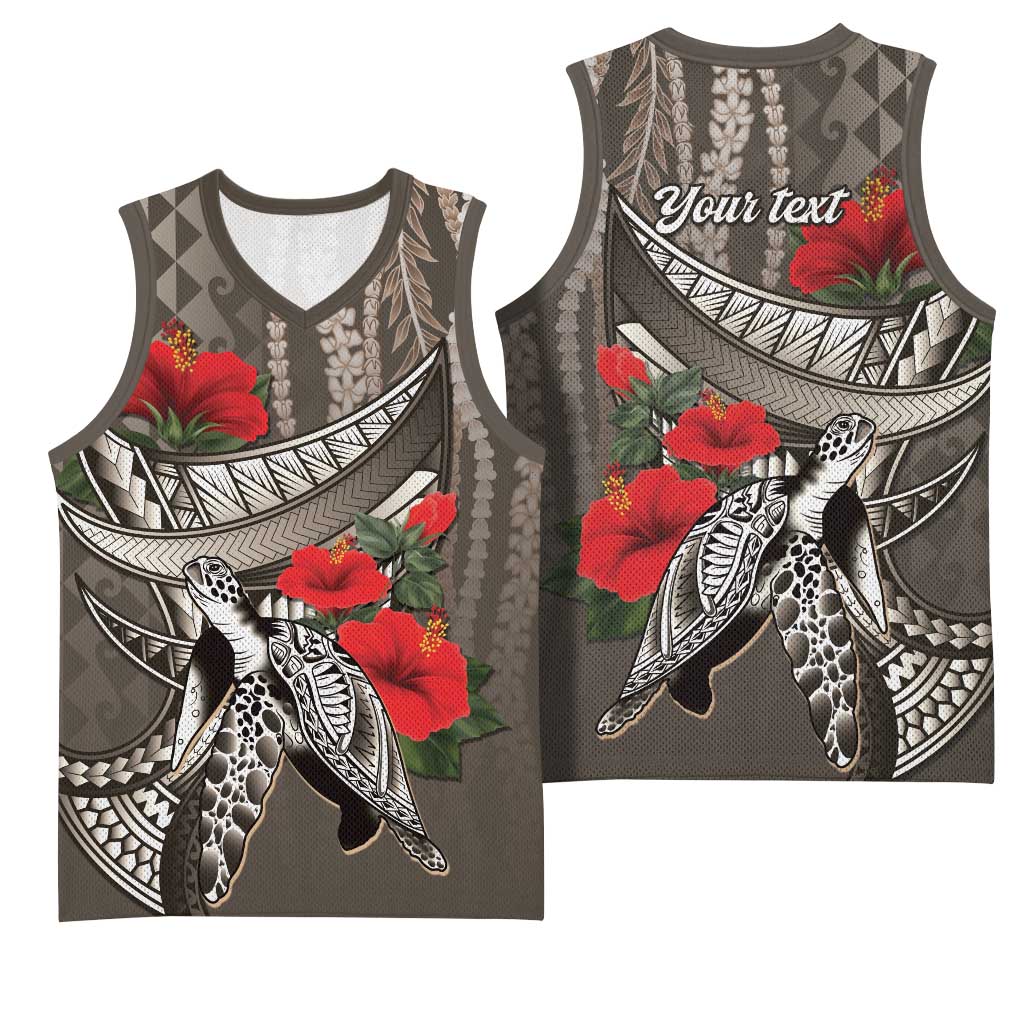 Hawaiian Honu Personalized Basketball Jersey Mocha Mousse Hibiscus Tribal Hook Pattern LT9 - Polynesian Pride