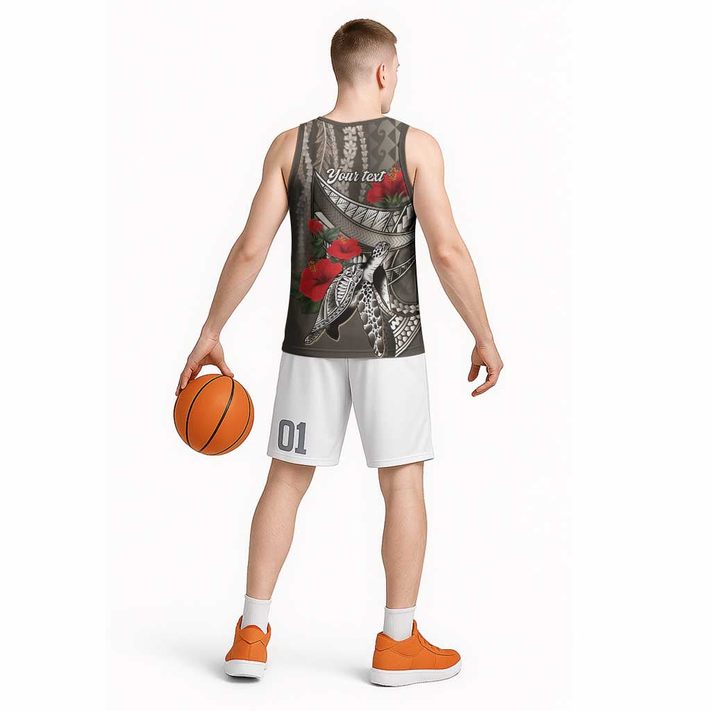 Hawaiian Honu Personalized Basketball Jersey Mocha Mousse Hibiscus Tribal Hook Pattern LT9 - Polynesian Pride