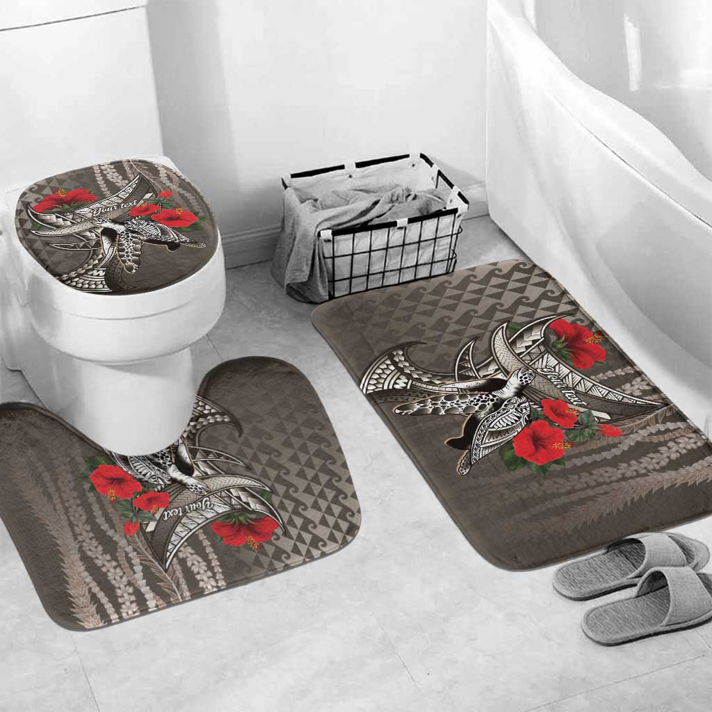 Hawaiian Honu Personalized Bathroom Set Mocha Mousse Hibiscus Tribal Hook Pattern LT9 Mat Set Only (3 pcs) One Size Mocha - Polynesian Pride