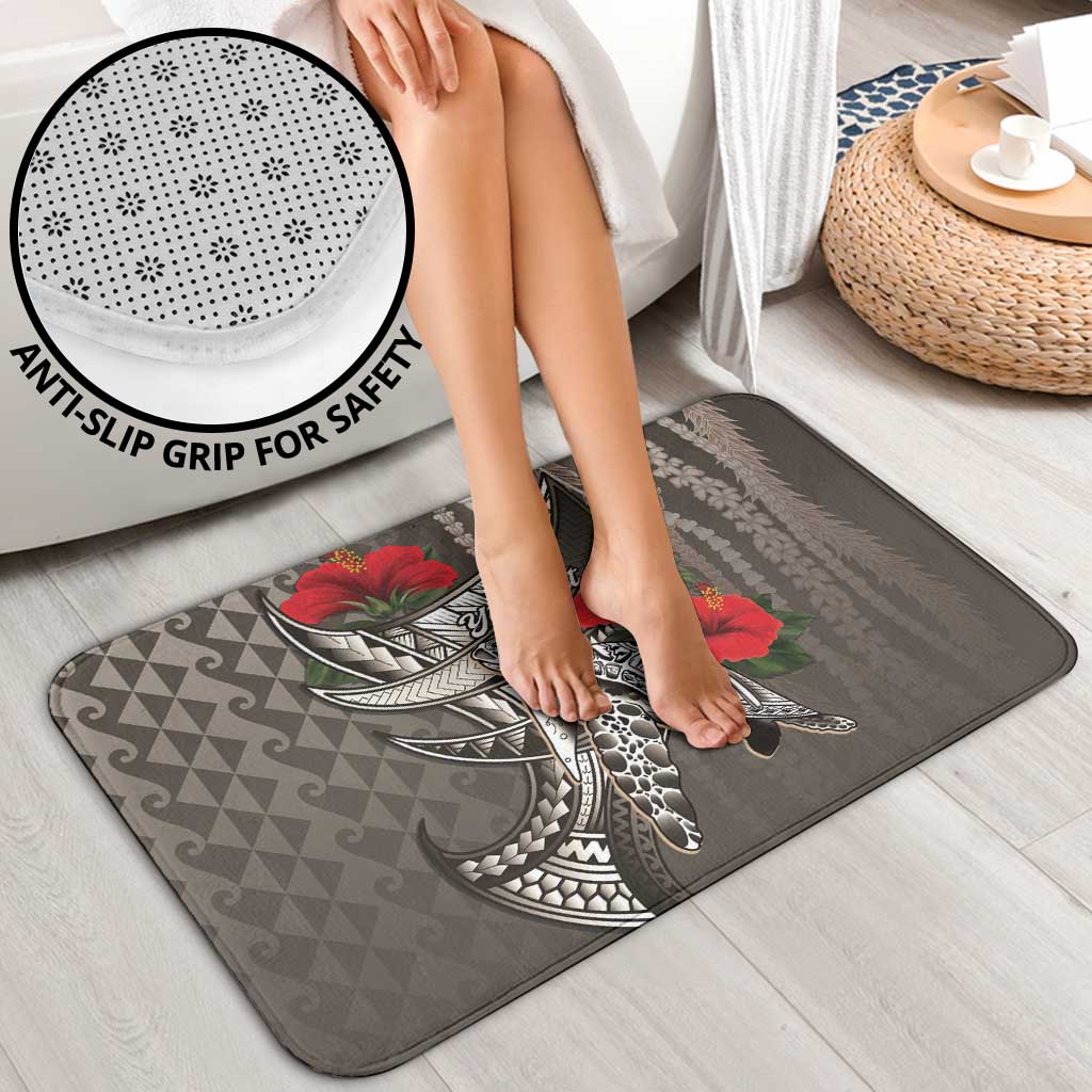 Hawaiian Honu Personalized Bathroom Set Mocha Mousse Hibiscus Tribal Hook Pattern LT9 - Polynesian Pride
