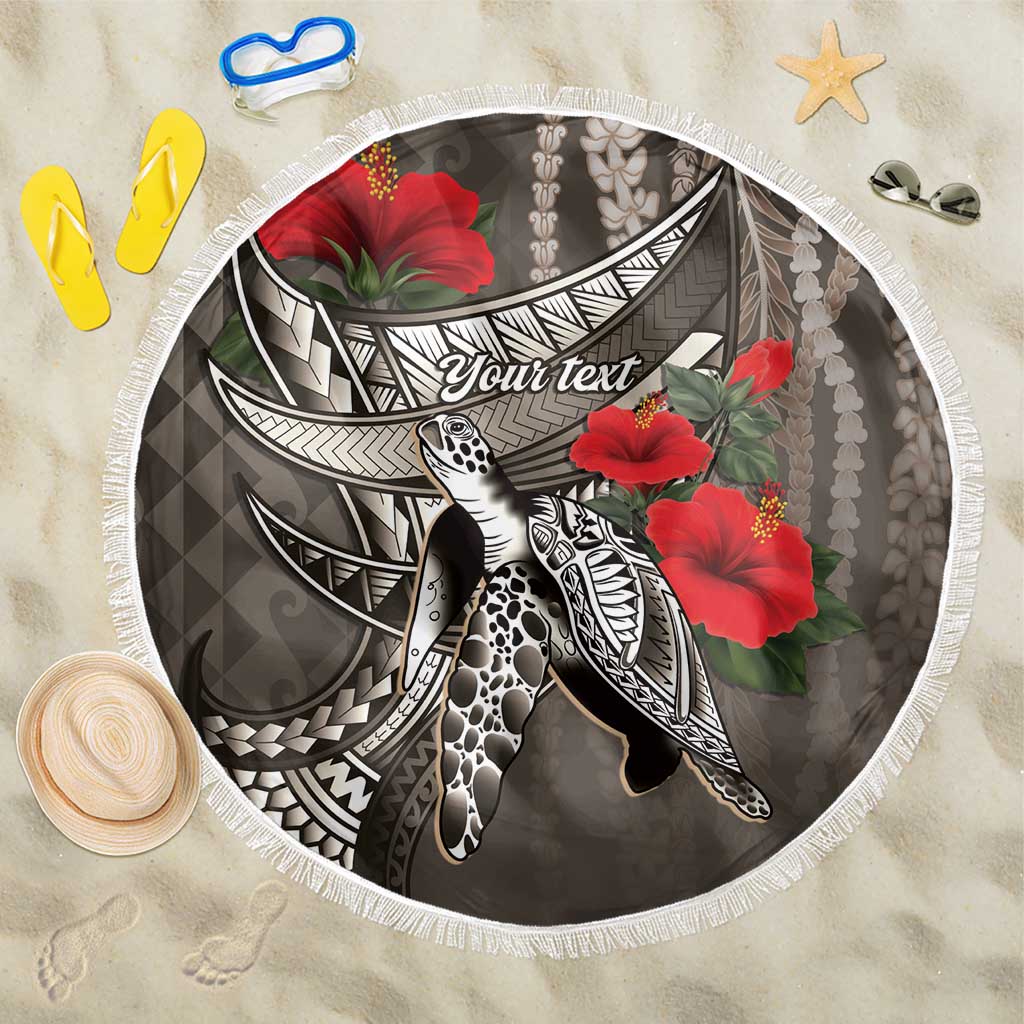 Hawaiian Honu Personalized Beach Blanket Mocha Mousse Hibiscus Tribal Hook Pattern LT9 One Size 150cm Mocha - Polynesian Pride