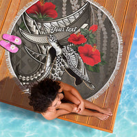 Hawaiian Honu Personalized Beach Blanket Mocha Mousse Hibiscus Tribal Hook Pattern LT9 - Polynesian Pride