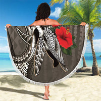Hawaiian Honu Personalized Beach Blanket Mocha Mousse Hibiscus Tribal Hook Pattern LT9 - Polynesian Pride