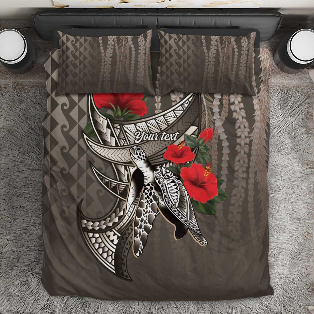 Hawaiian Honu Personalized Bedding Set Mocha Mousse Hibiscus Tribal Hook Pattern LT9 Mocha - Polynesian Pride