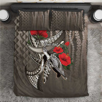 Hawaiian Honu Personalized Bedding Set Mocha Mousse Hibiscus Tribal Hook Pattern LT9 Mocha - Polynesian Pride