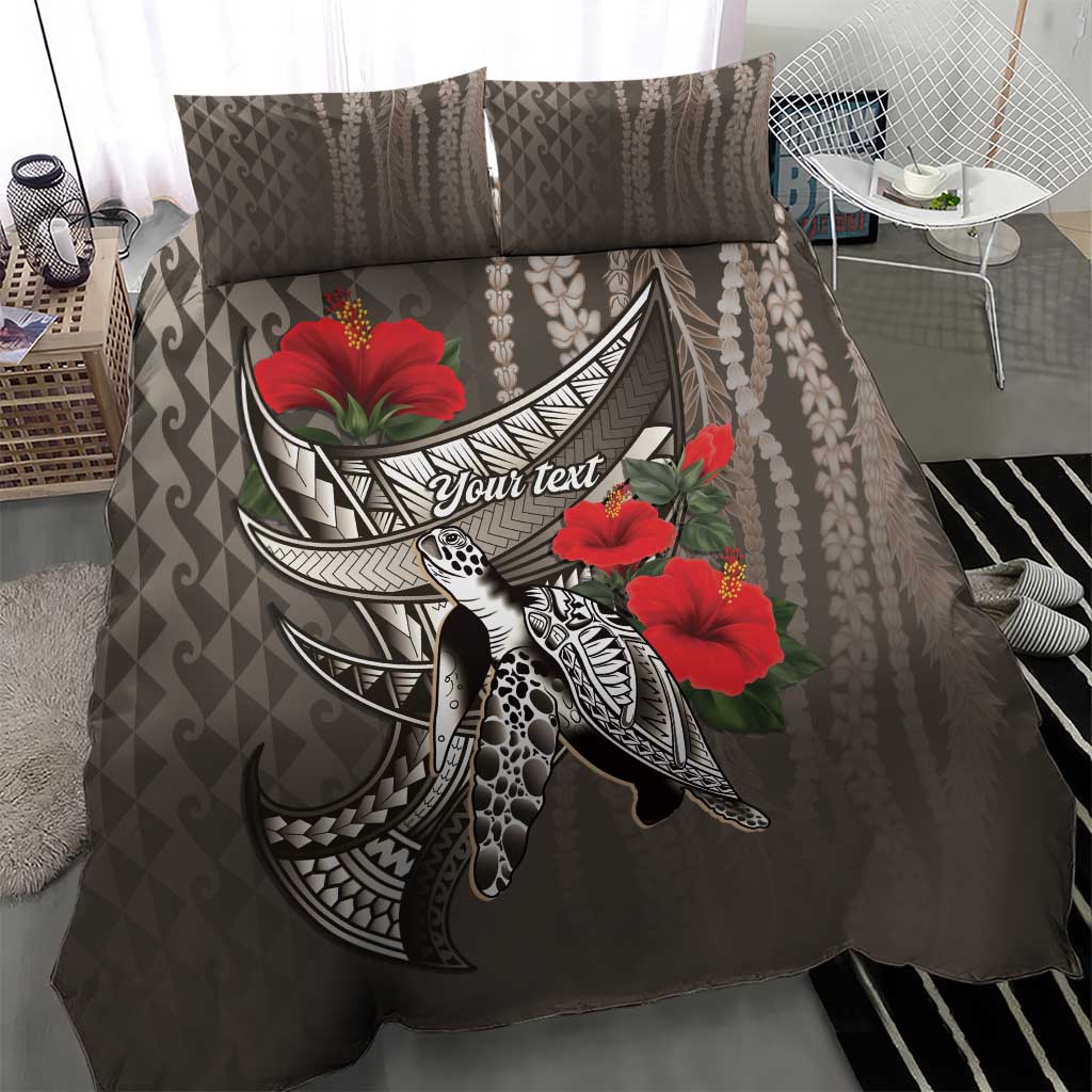 Hawaiian Honu Personalized Bedding Set Mocha Mousse Hibiscus Tribal Hook Pattern LT9 - Polynesian Pride