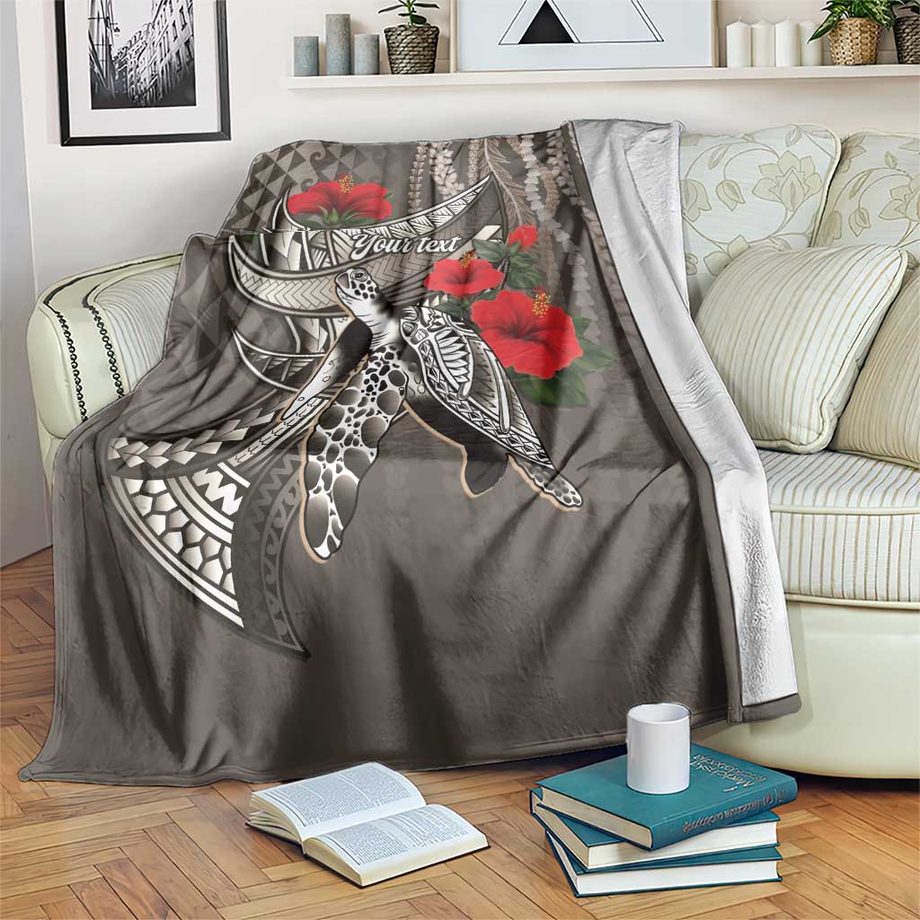 Hawaiian Honu Personalized Blanket Mocha Mousse Hibiscus Tribal Hook Pattern LT9 Mocha - Polynesian Pride